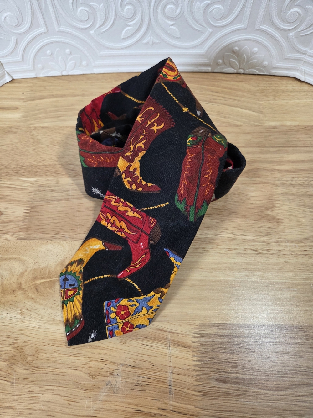 Vintage Ralph Marlin Western Cowboy Boot Cotton Necktie